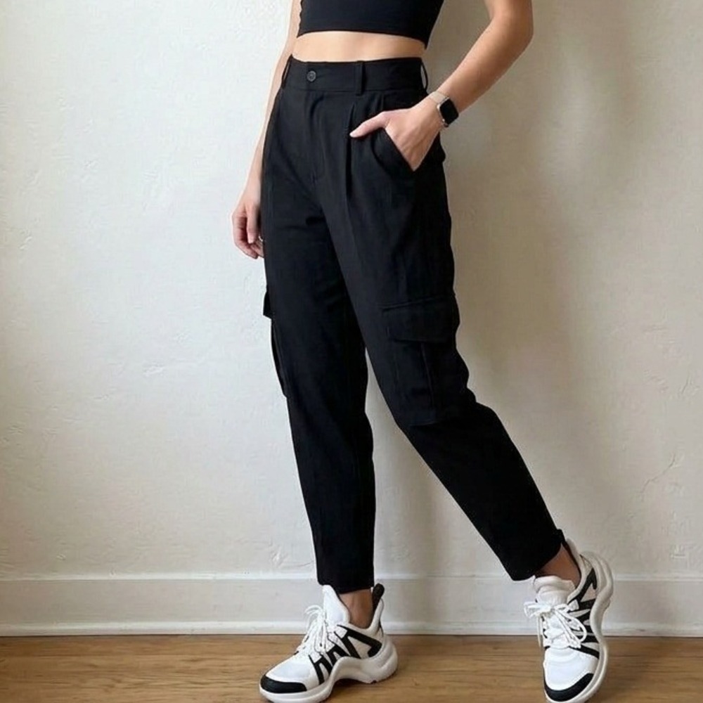 Carbon38 Womens Cargo Pants XS Black High Rise Tapered Leg Athleisure Gorpcore